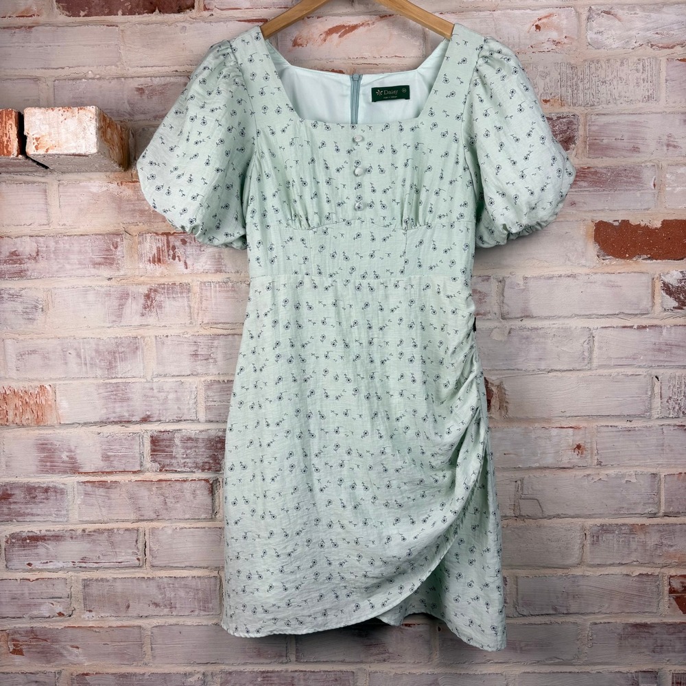 Daisy‎ Floral Puff Sleeve Mini Dress M Cottagecore Prairie Milkmaid Romantic